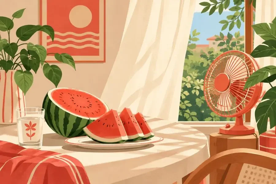 话题合集夏日青春赏封面，把西瓜切好，风扇开到最大